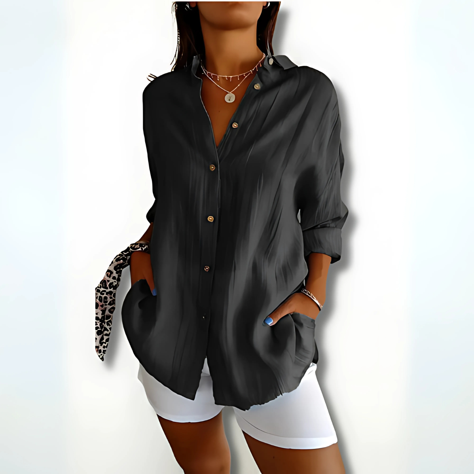 Damesblouse met kraag en knoopsluiting – luchtig model