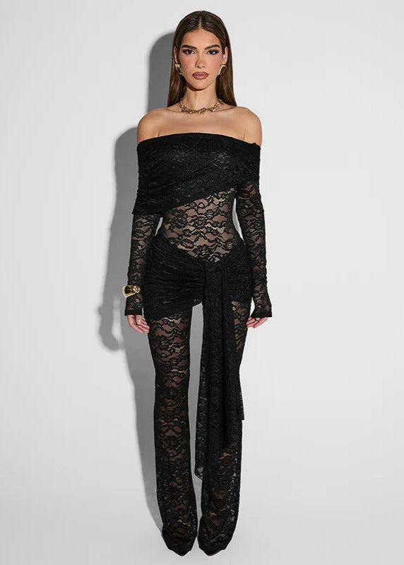 Diana Jumpsuit β Zwarte kanten off-shoulder