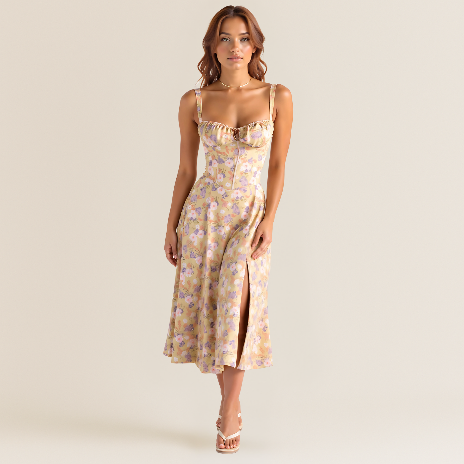 Midi jurk met corsetmodel en wijde rok