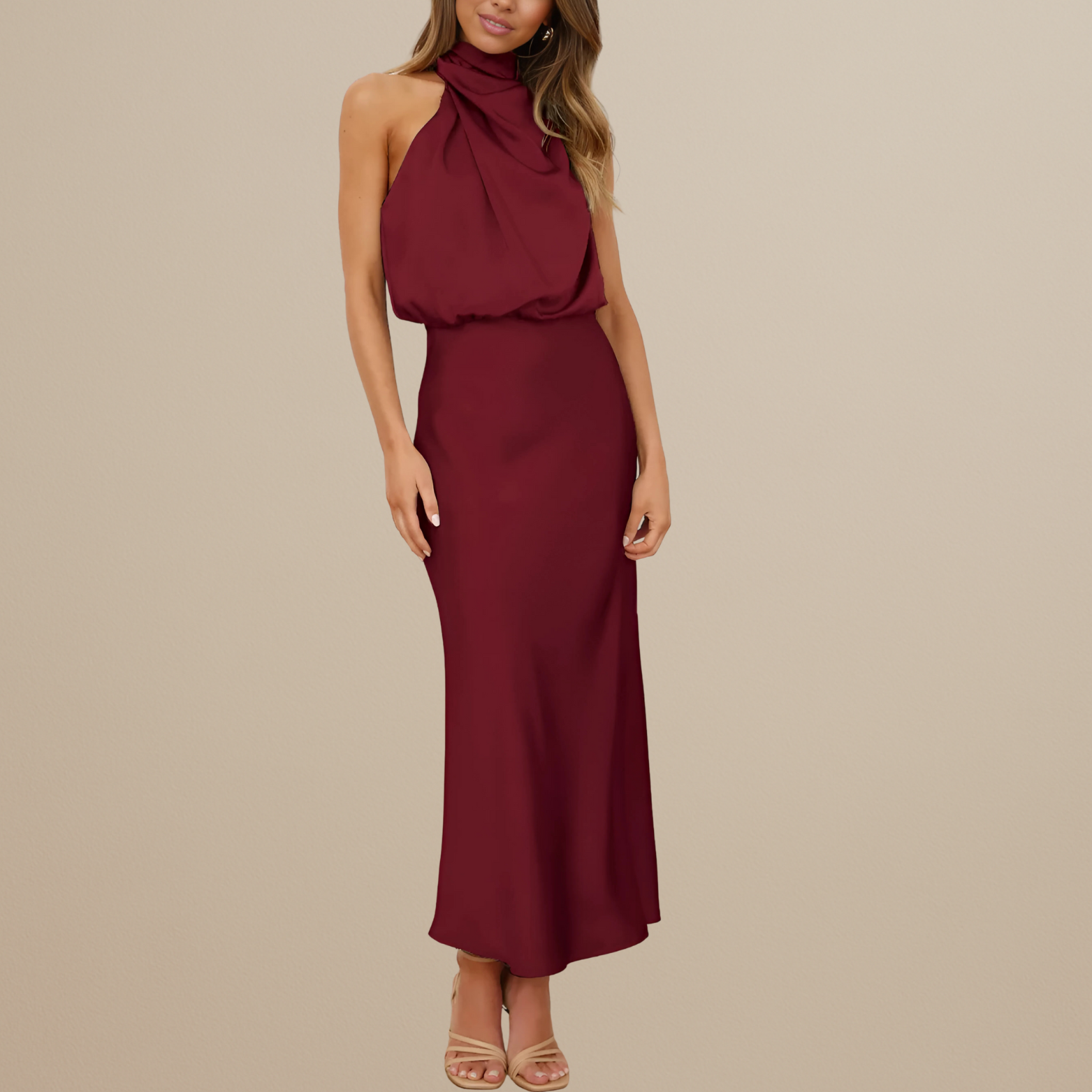 Satijnlook jurk met rechte snit en halslijn
