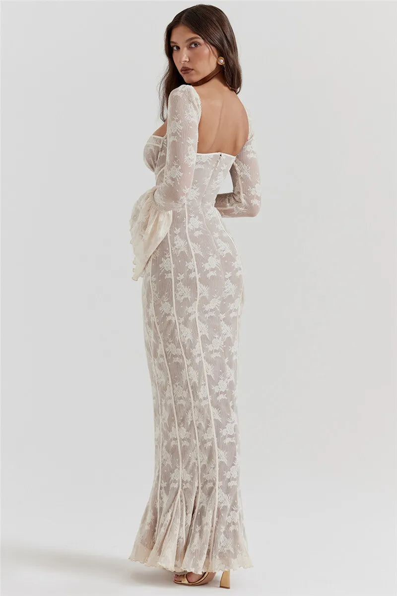 Celeste Lace Maxi Jurk β Lange kanten met wijde mouwen