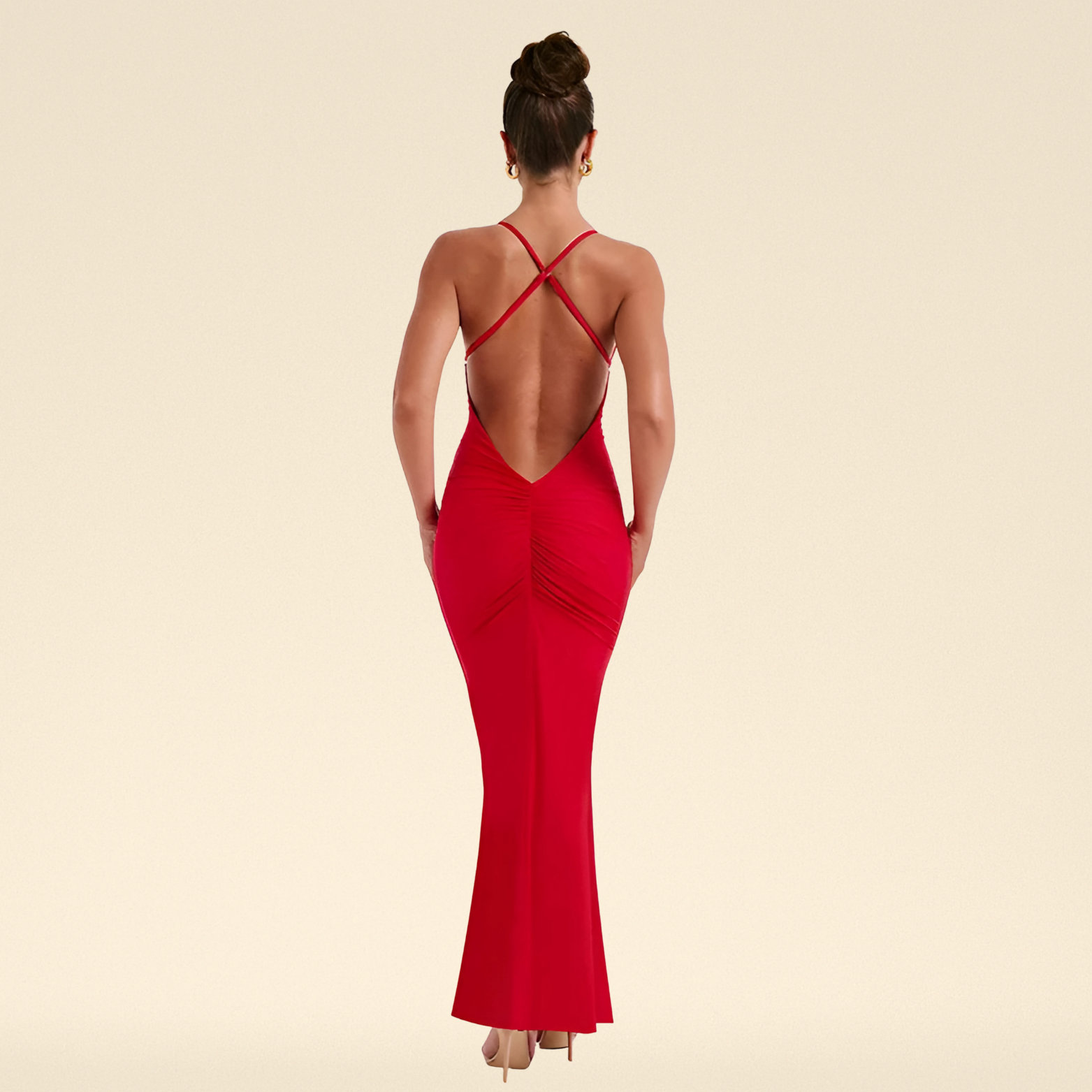 Bodycon jurk met open rug, gekruiste bandjes en diepe V-hals