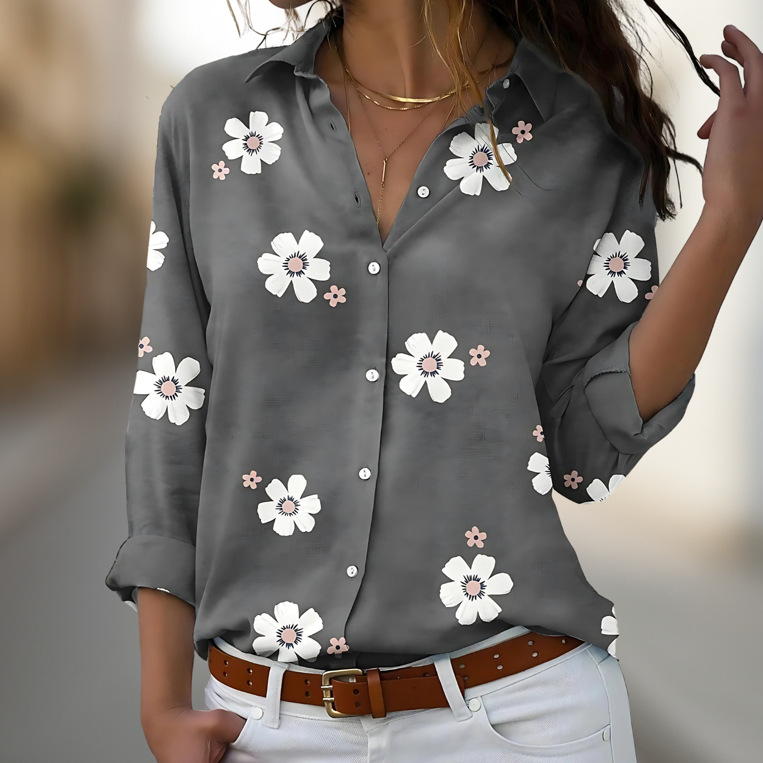 Damesblouse met bloemenprint en knoopsluiting