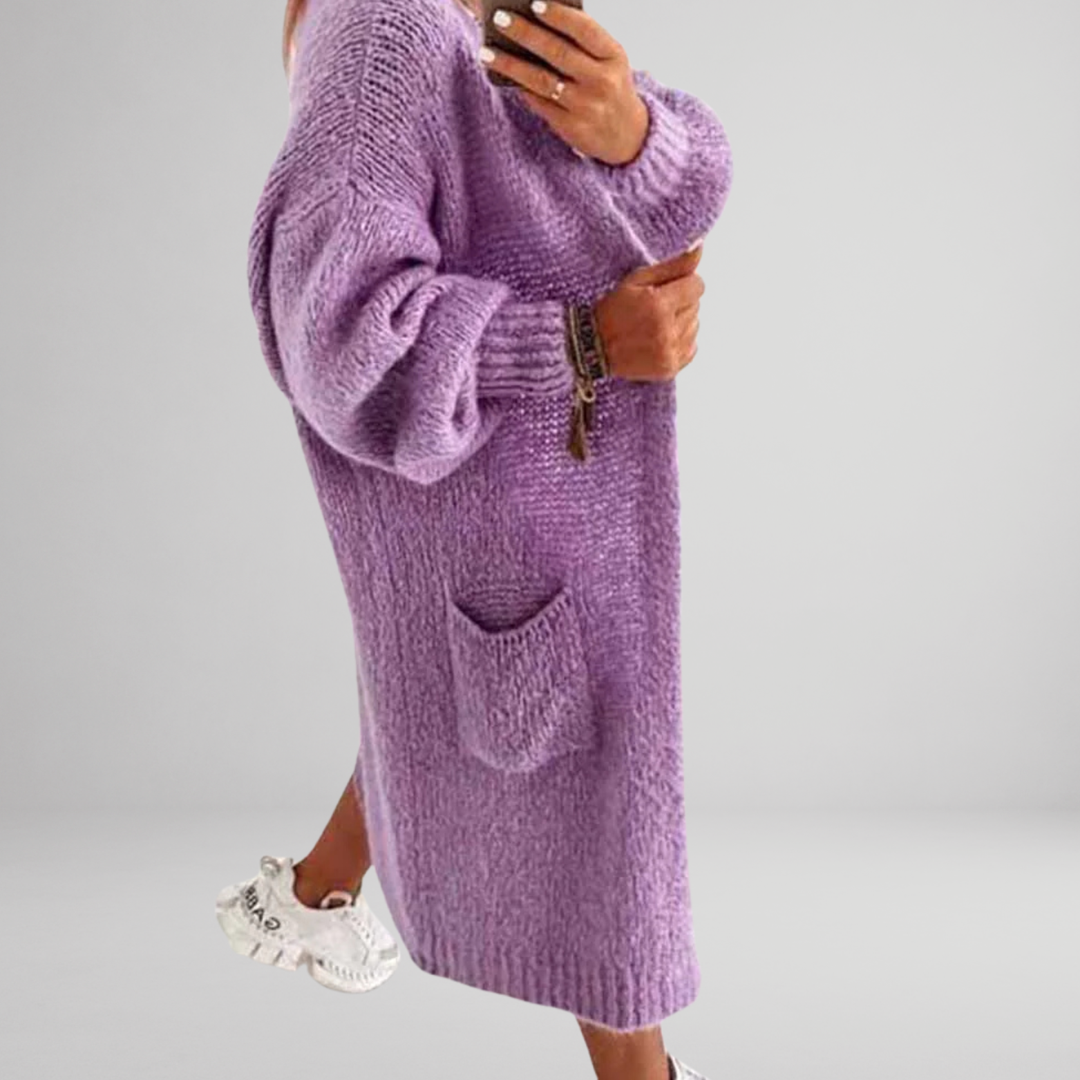 Dames oversized vest van gebreid materiaal – lange lengte met zakken
