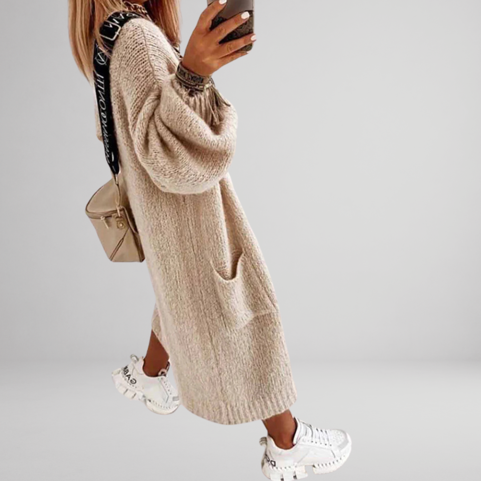 Dames oversized vest van gebreid materiaal – lange lengte met zakken