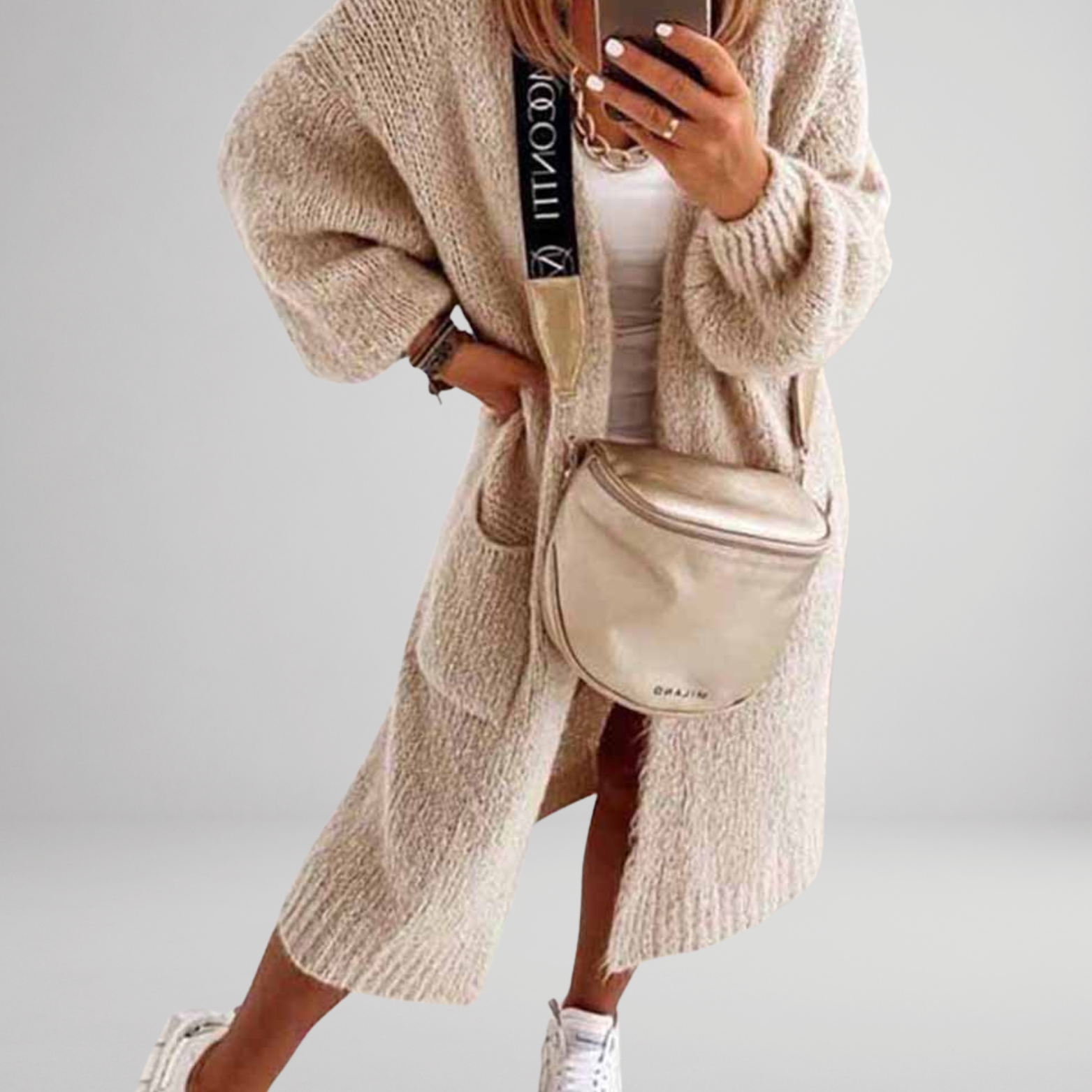 Dames oversized vest van gebreid materiaal – lange lengte met zakken