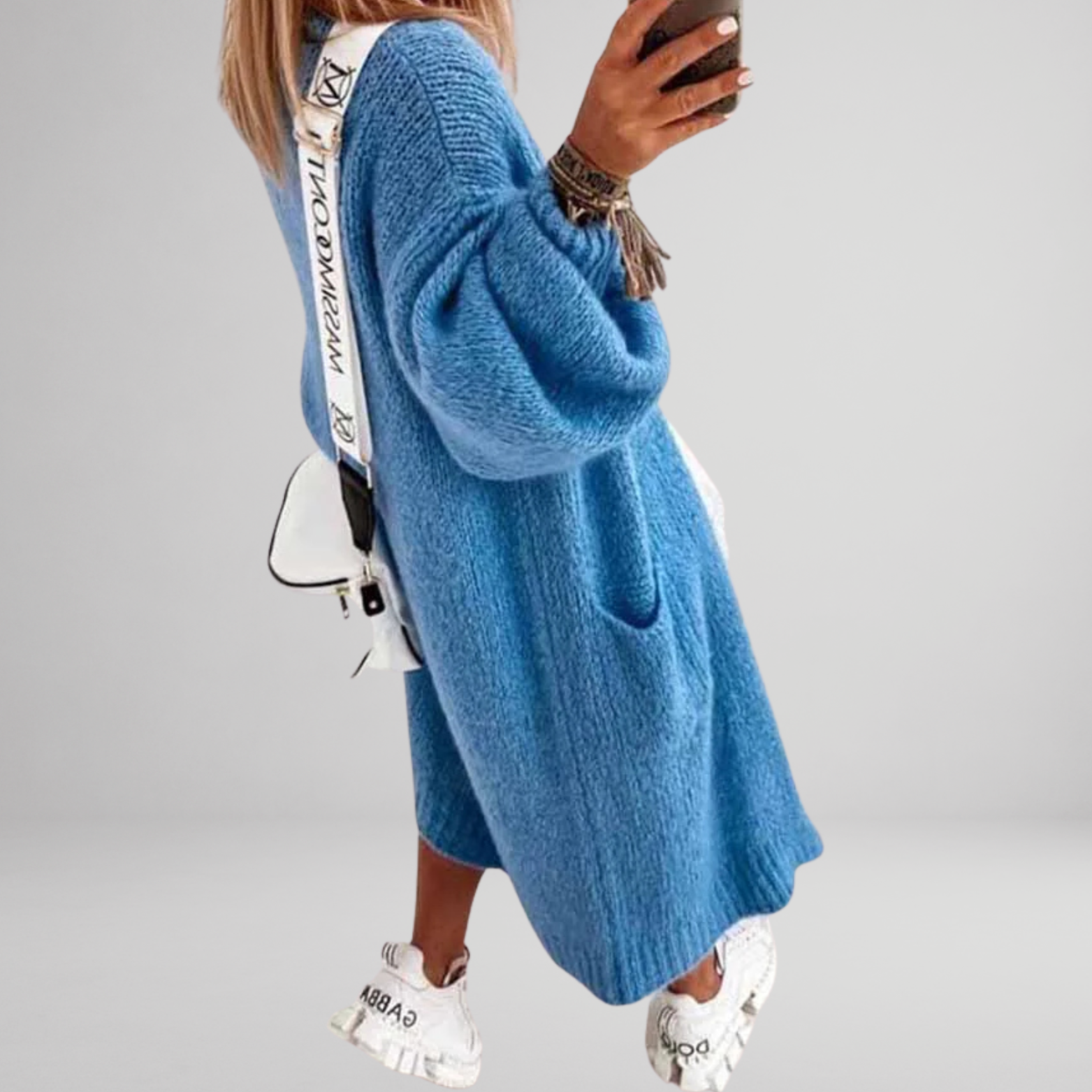 Dames oversized vest van gebreid materiaal – lange lengte met zakken