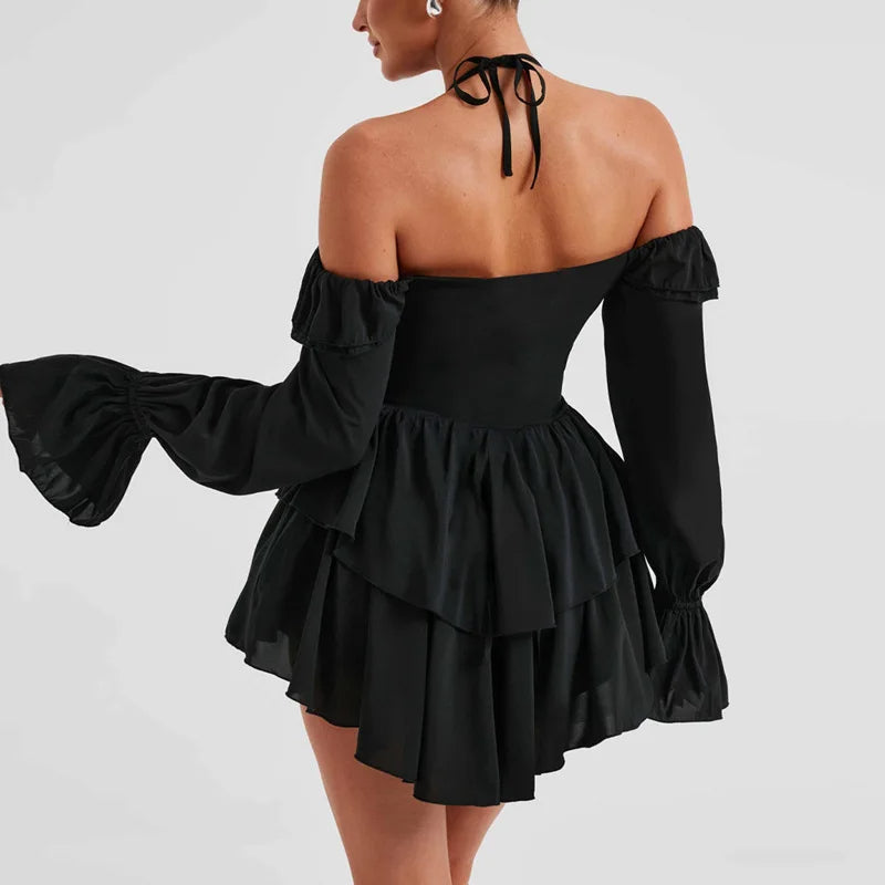Celestia Off-Shoulder Mini Jurk β Jurk met Ruches & Wijde Mouwen