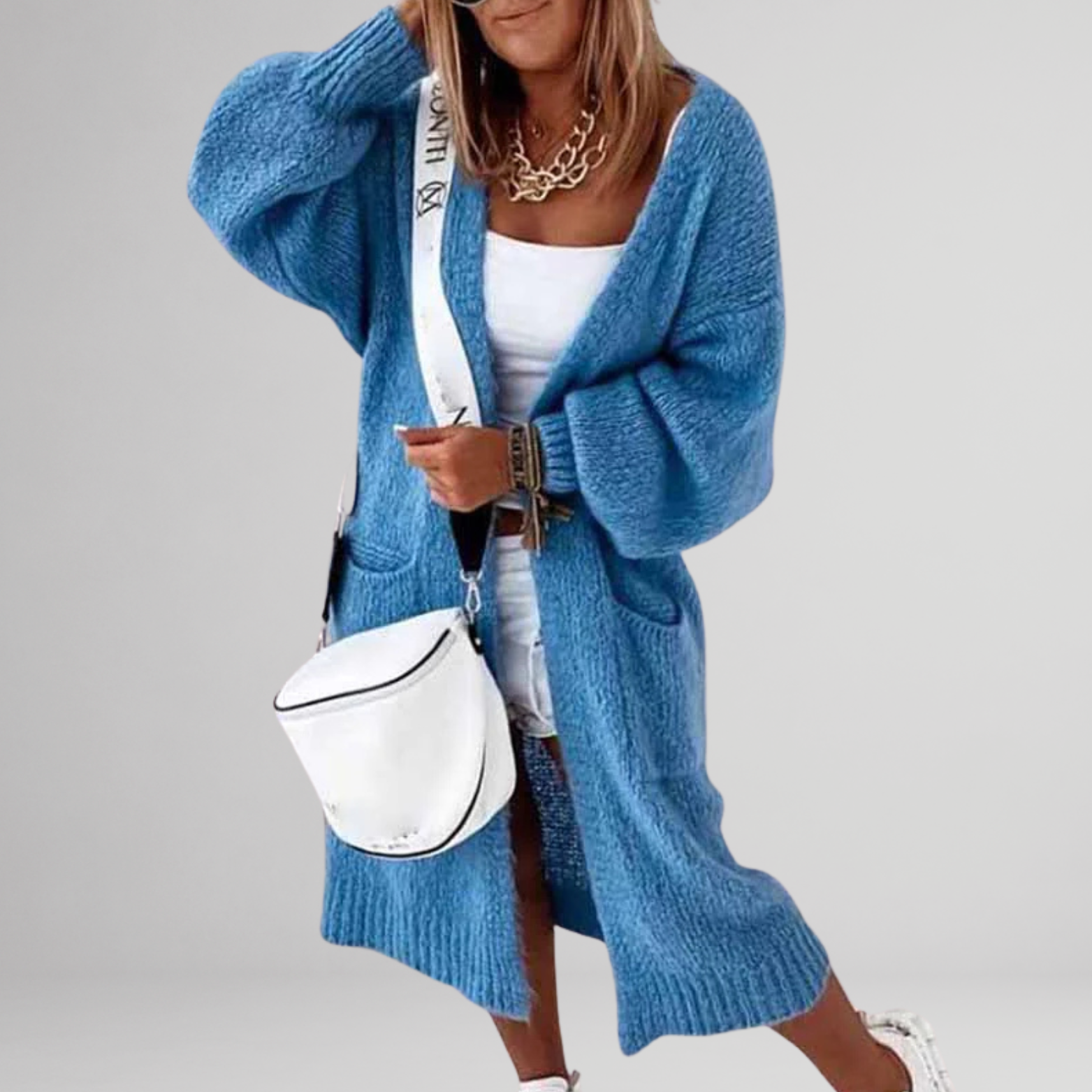 Dames oversized vest van gebreid materiaal – lange lengte met zakken