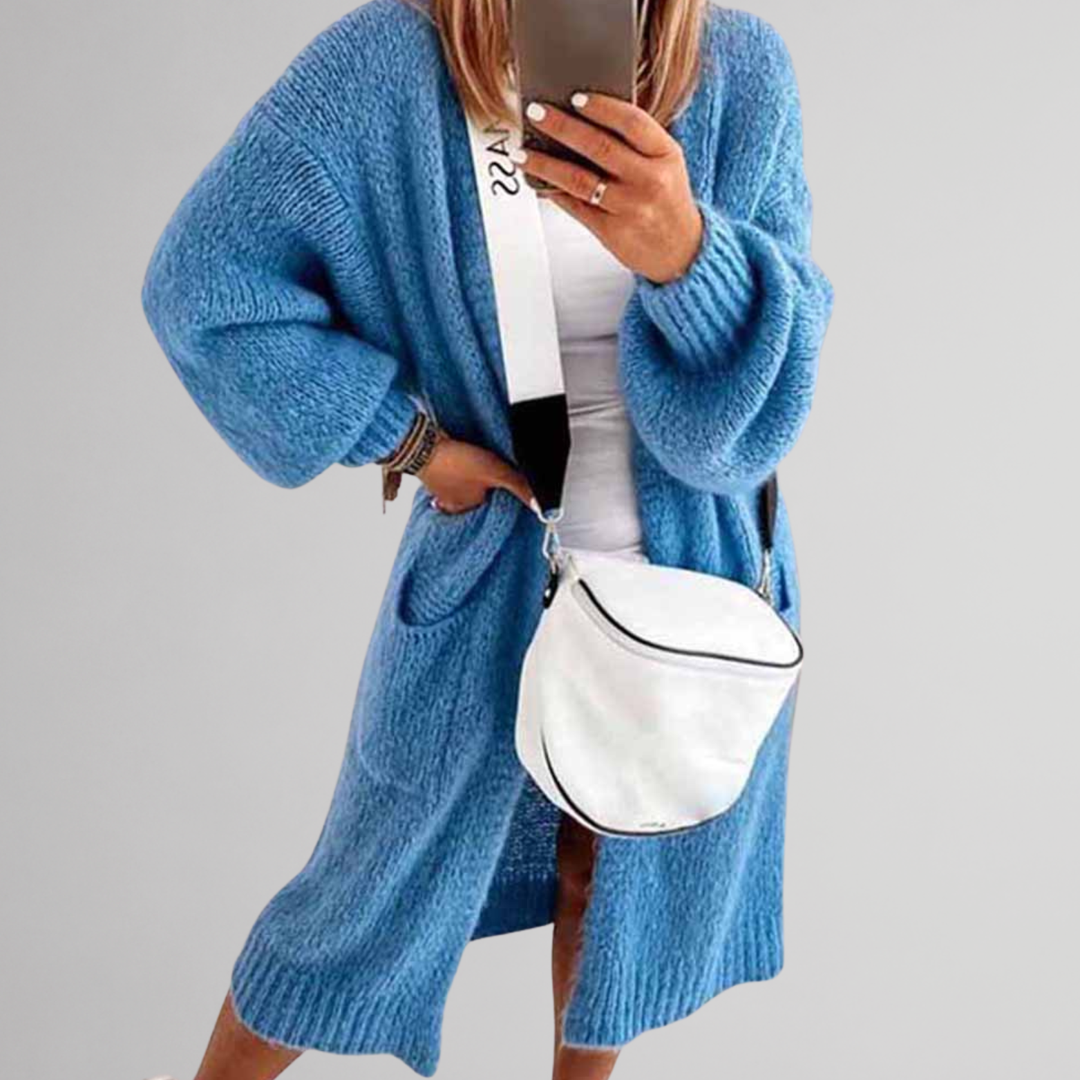 Dames oversized vest van gebreid materiaal – lange lengte met zakken