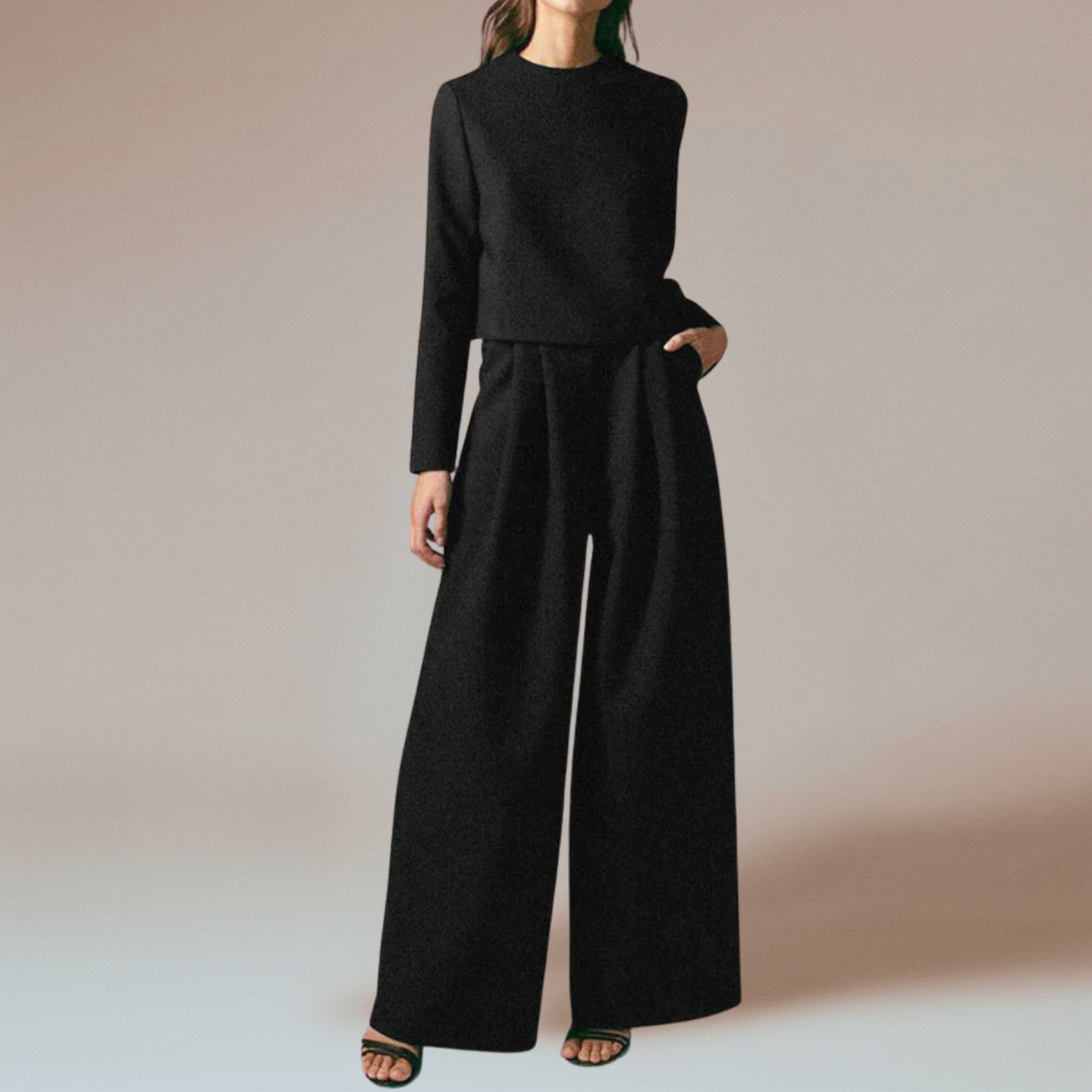 Dames tweedelige set met wijde broek en lange mouwen