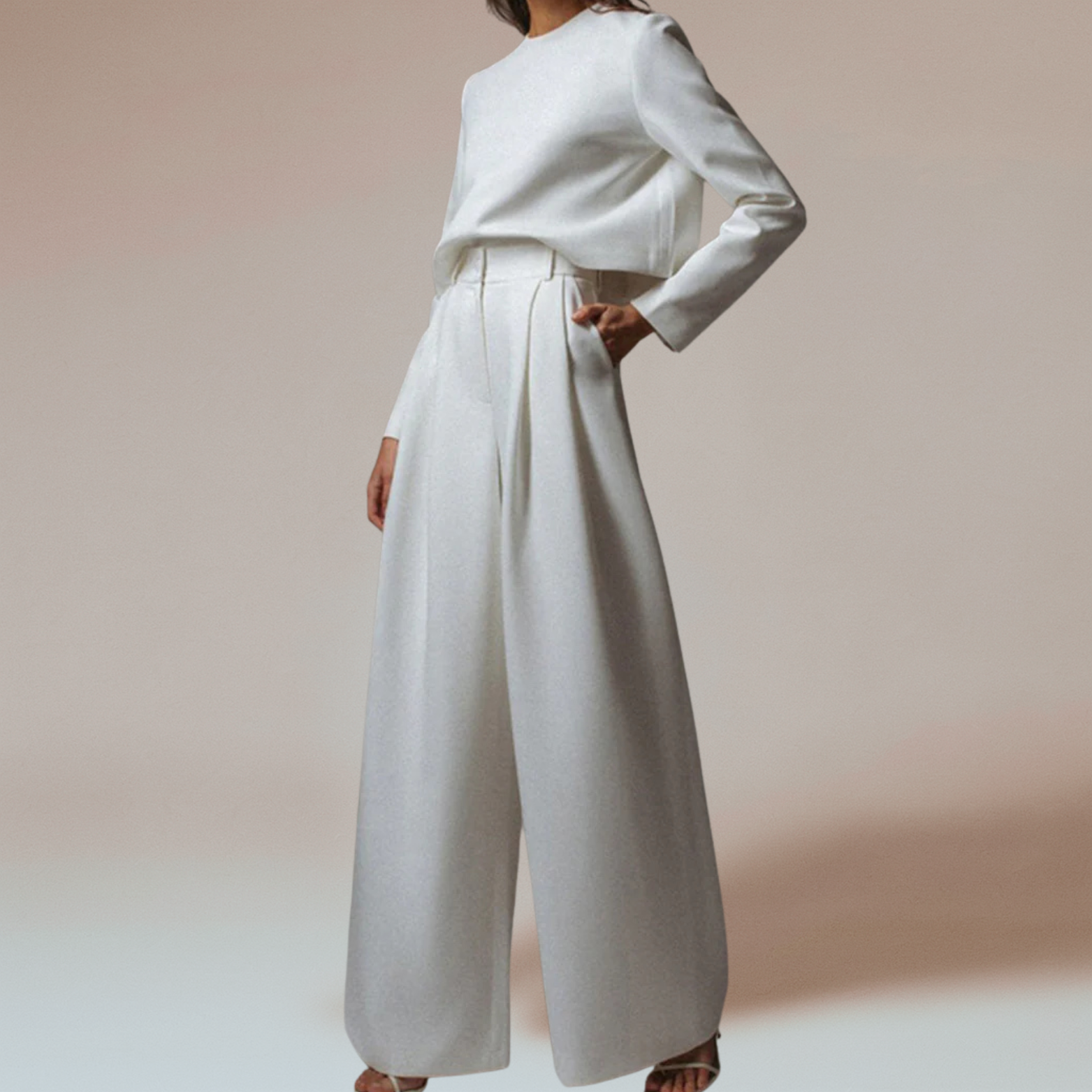Dames tweedelige set met wijde broek en lange mouwen