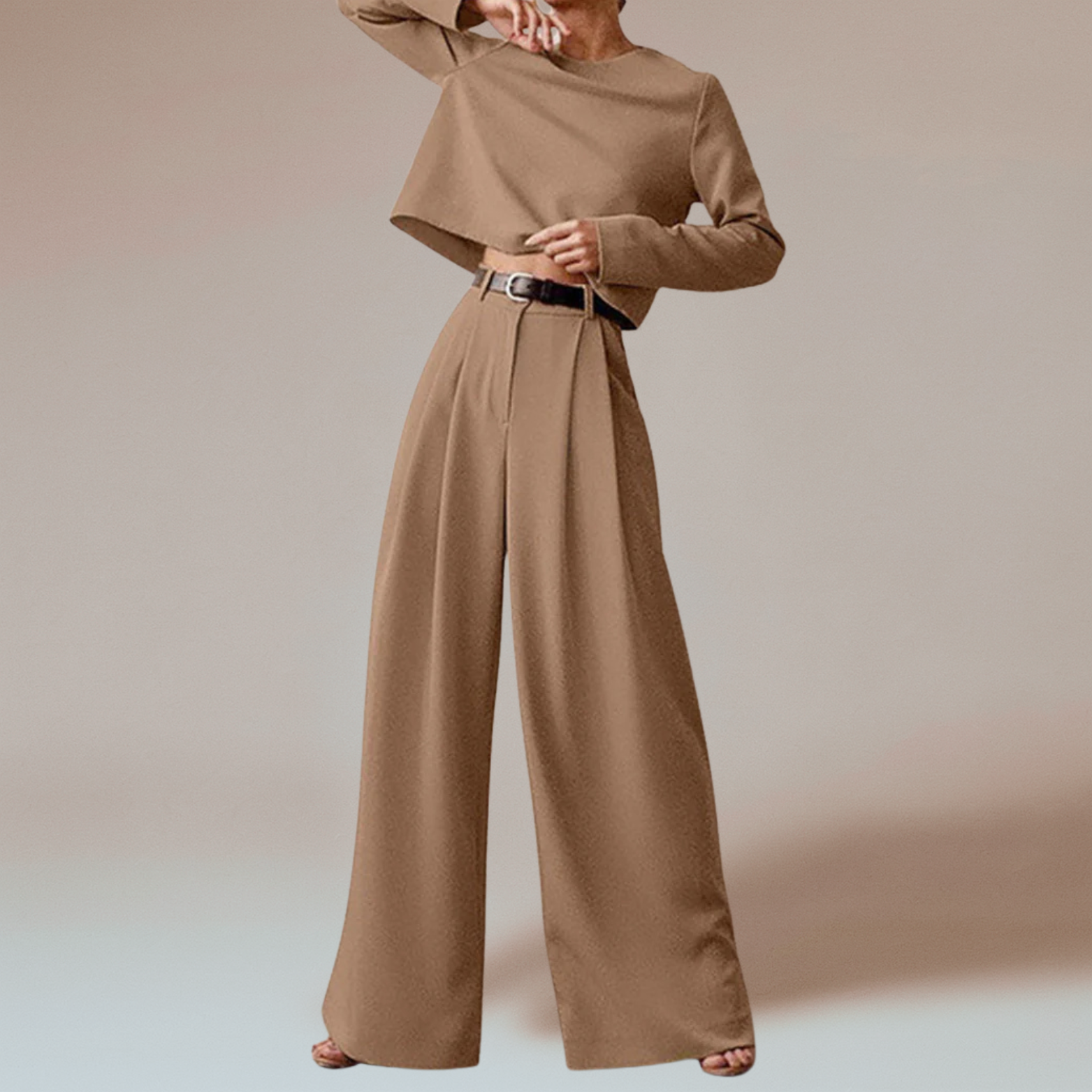 Dames tweedelige set met wijde broek en lange mouwen