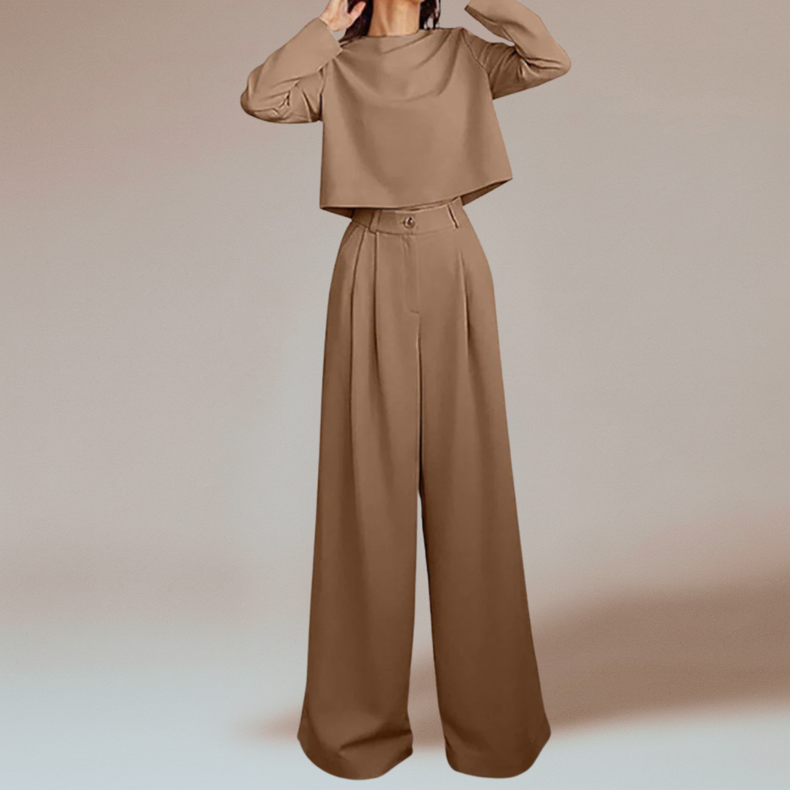 Dames tweedelige set met wijde broek en lange mouwen
