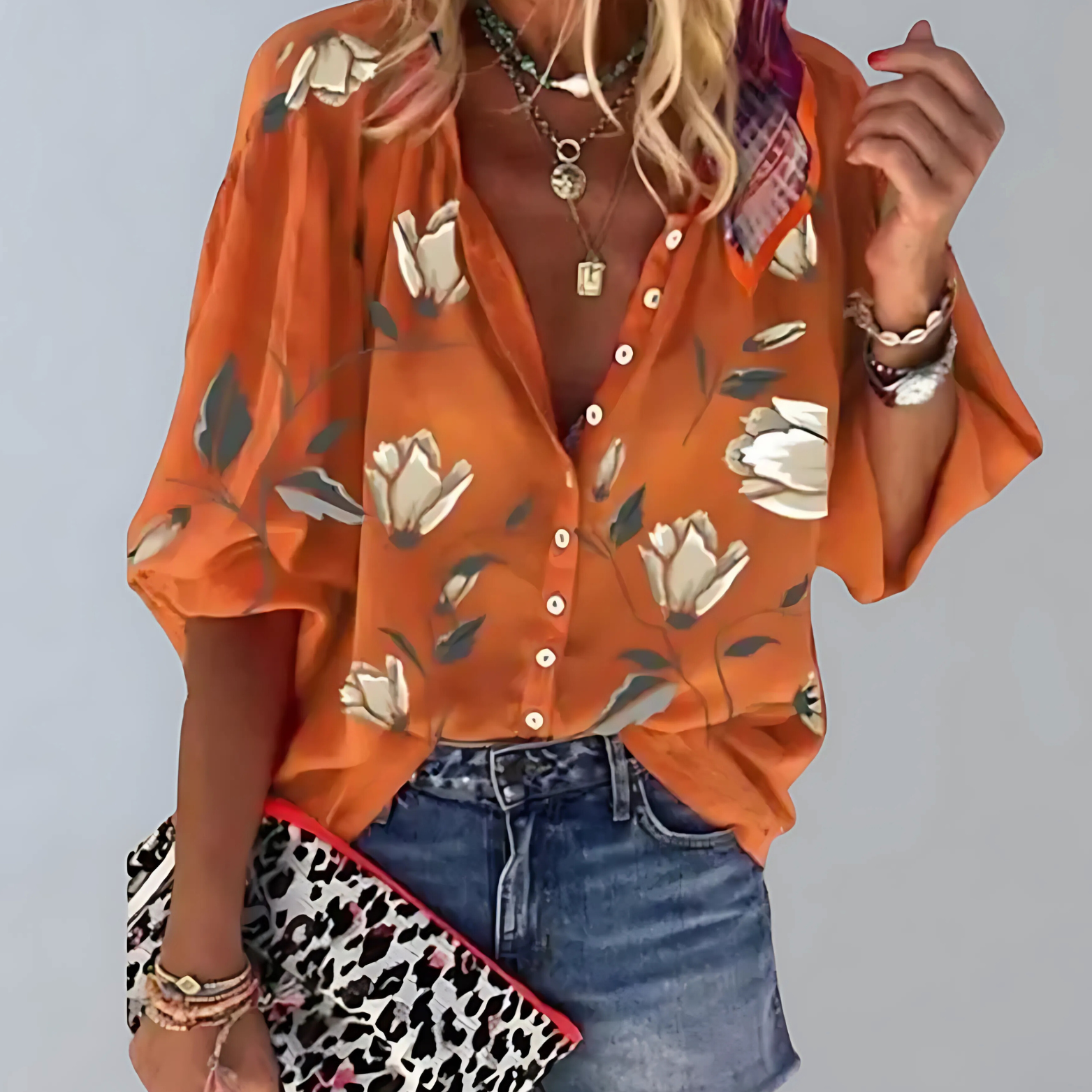 Blouse met bloemenprint en korte mouwen voor dames
