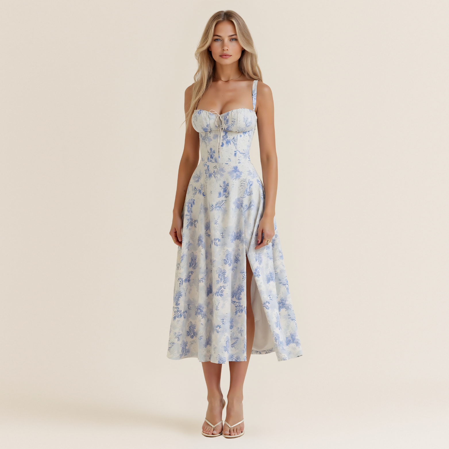 Midi jurk met corsetmodel en wijde rok