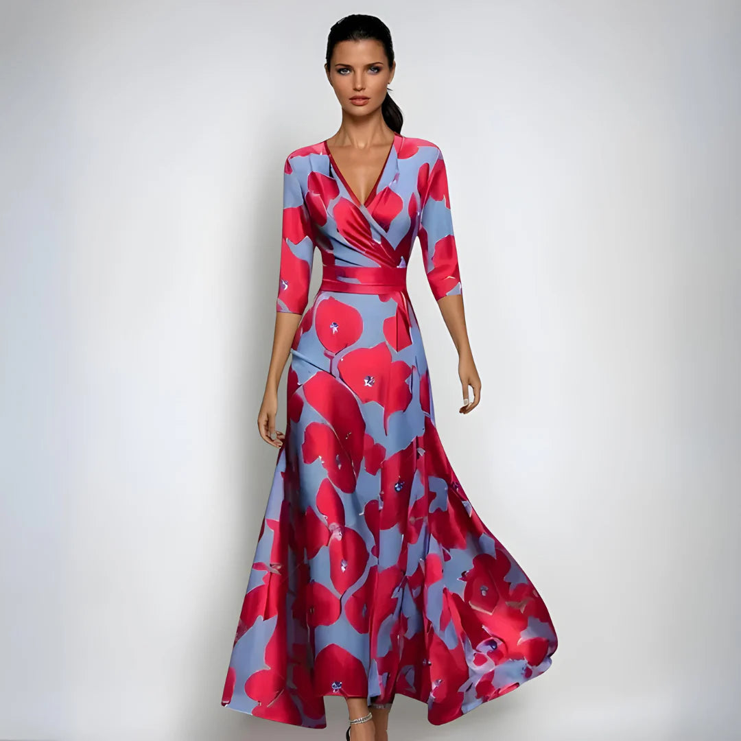 Lorena Bloemenjurk – Elegant met V-Hals & Tailleband