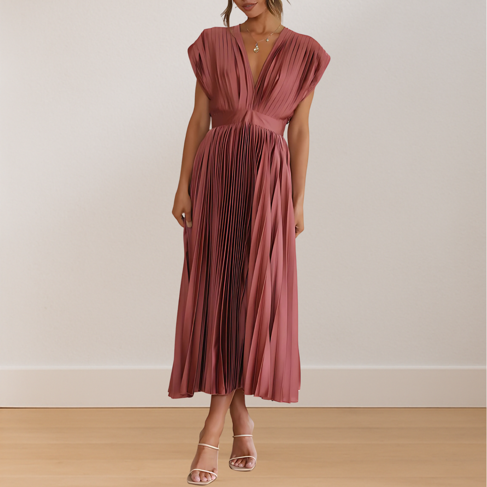 Mouwloze dames maxi jurk met V-Hals en striksluiting achter