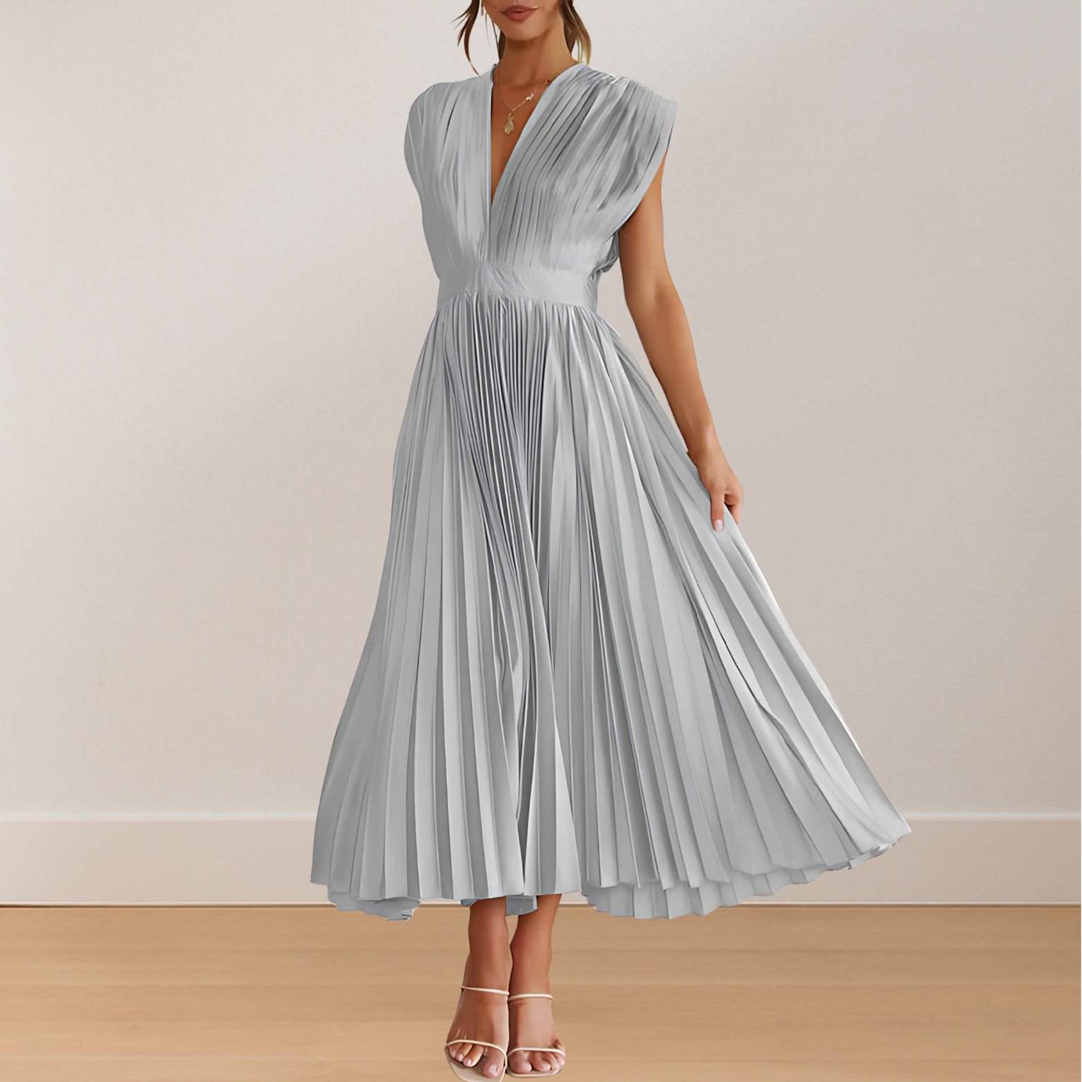 Mouwloze dames maxi jurk met V-Hals en striksluiting achter