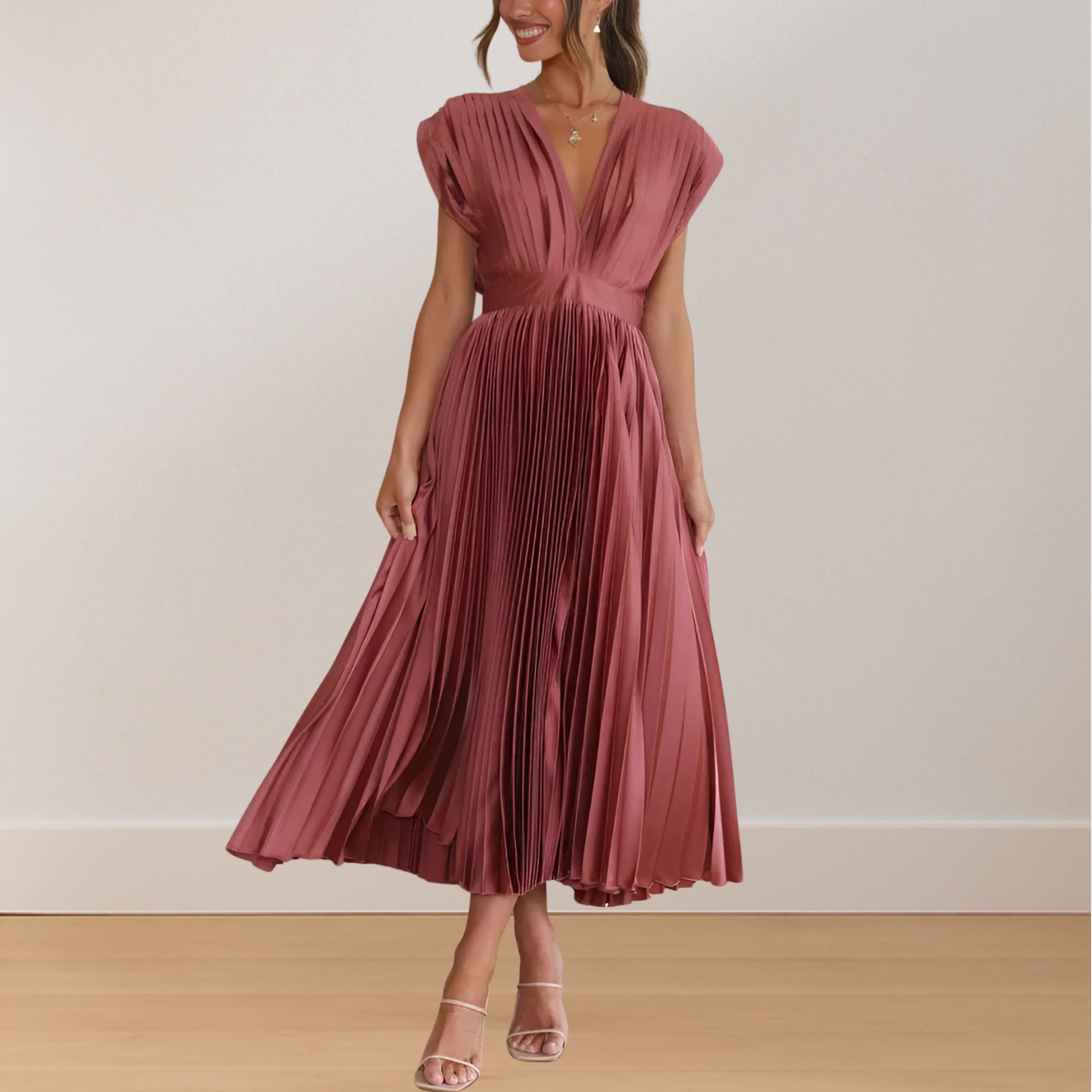 Mouwloze dames maxi jurk met V-Hals en striksluiting achter