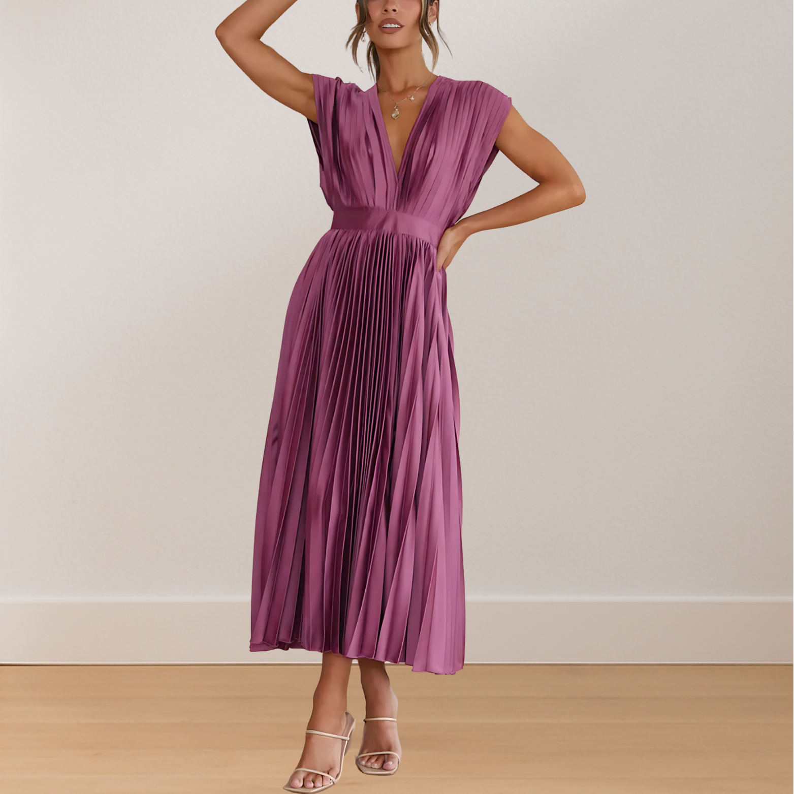 Mouwloze dames maxi jurk met V-Hals en striksluiting achter