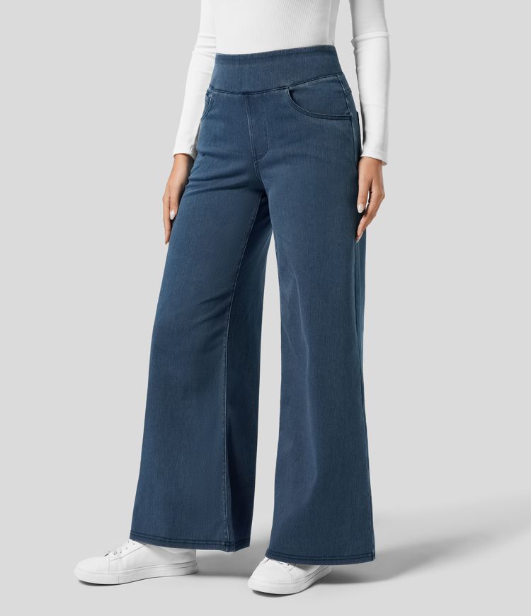 Broek met hoge taille en wijde pijpen voor dames