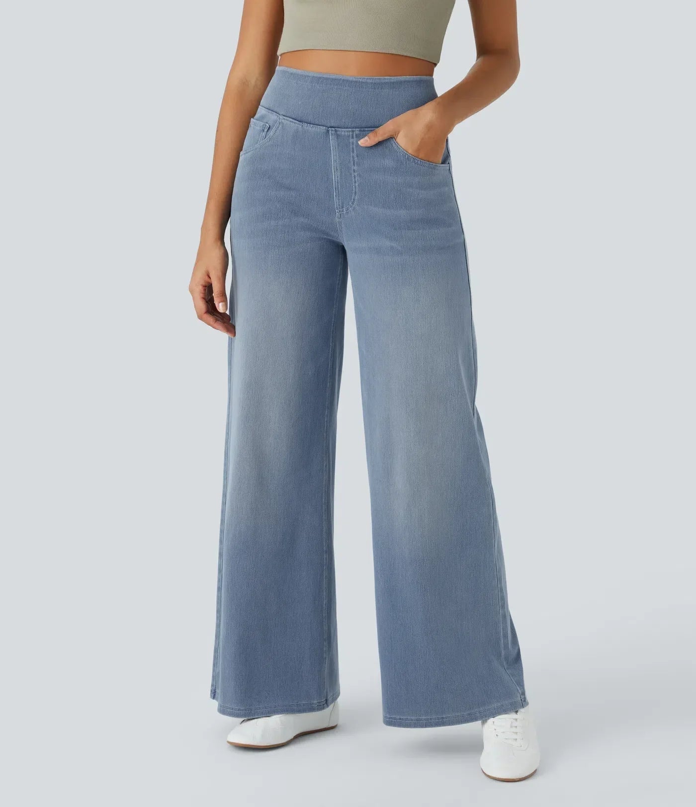 Broek met hoge taille en wijde pijpen voor dames