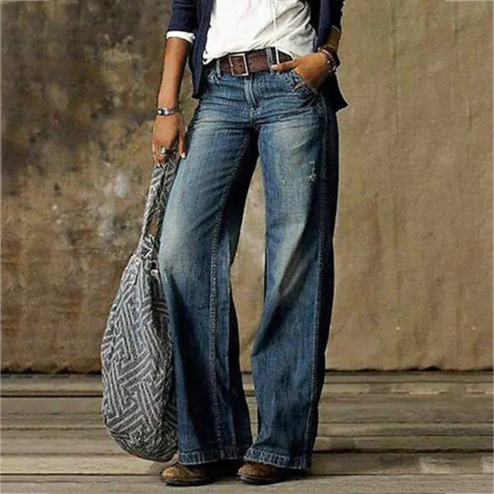 Broek met wijde pijpen van denim voor dames