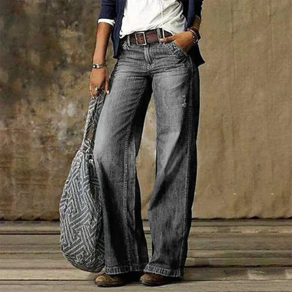 Broek met wijde pijpen van denim voor dames