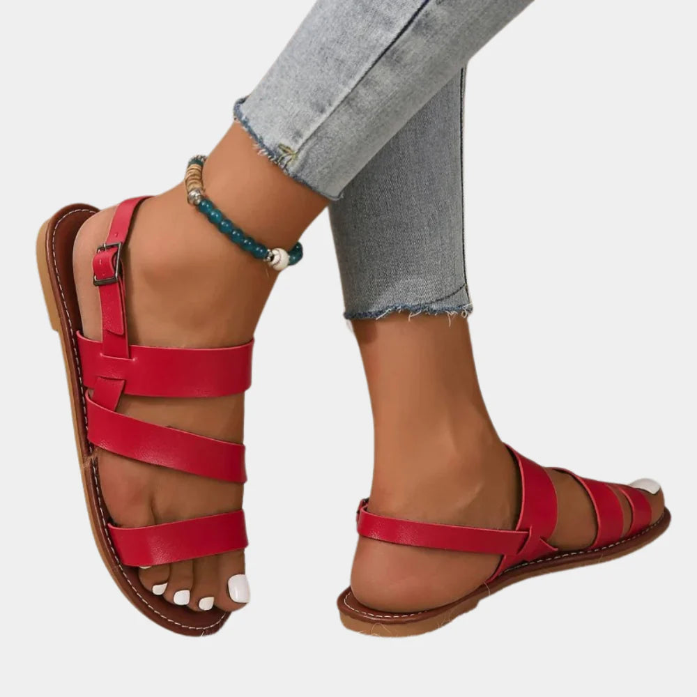 Sara – Platte Zomer Sandalen voor Dames met Meerdere Bandjes en Gespsluiting