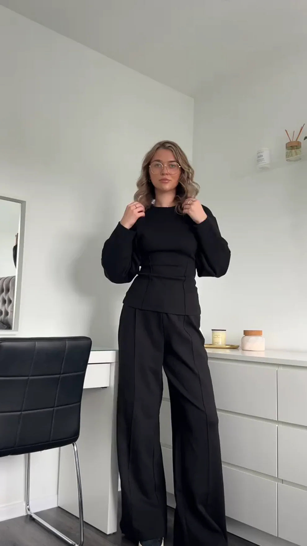 Dames 2-delige set met oversized top en wijde broek