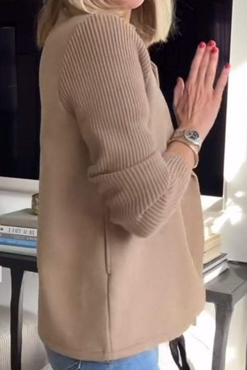 Dames Blazer met Gebreide Mouwen en Dubbele Knopenrij