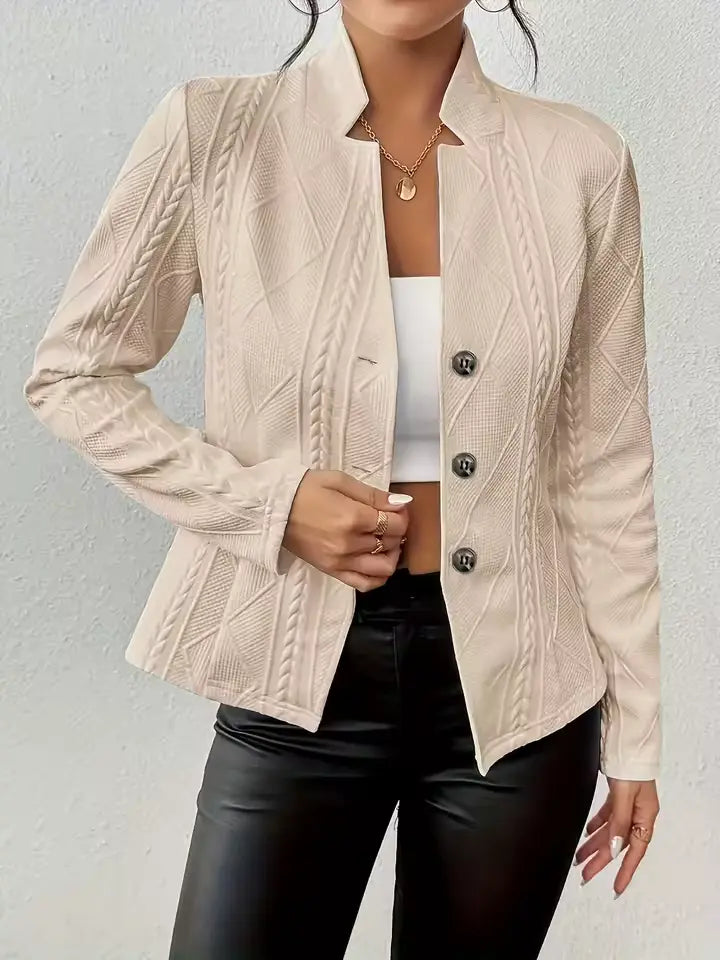 Dames Blazer met Opstaande Kraag en Kabelpatroon