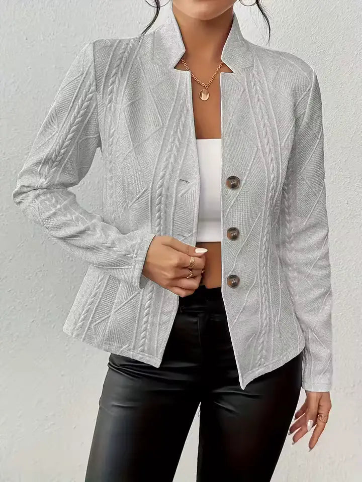 Dames Blazer met Opstaande Kraag en Kabelpatroon