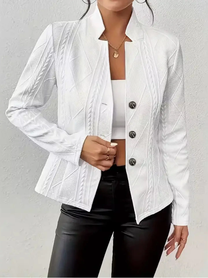 Dames Blazer met Opstaande Kraag en Kabelpatroon