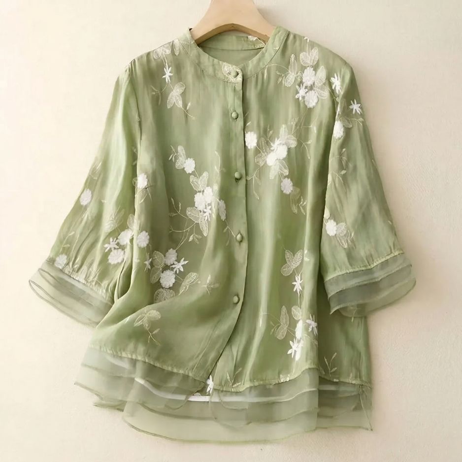 Dames Blouse met Bloemenprint en Driekwart Mouwen