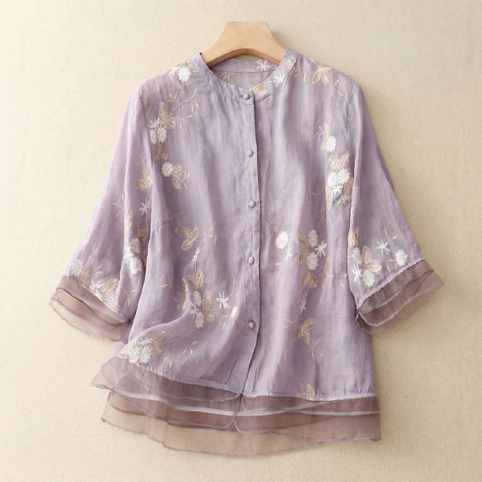 Dames Blouse met Bloemenprint en Driekwart Mouwen