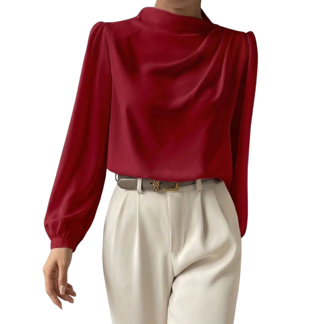 Dames Blouse met Gedrapeerd Detail en Lange Mouwen