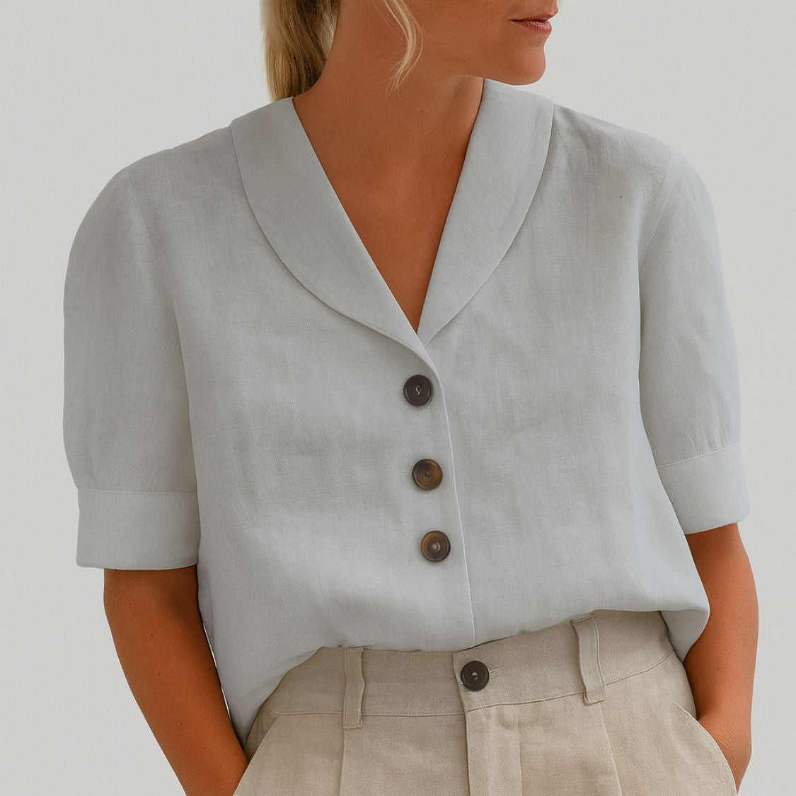 Dames Blouse met Korte Mouwen en Reverskraag