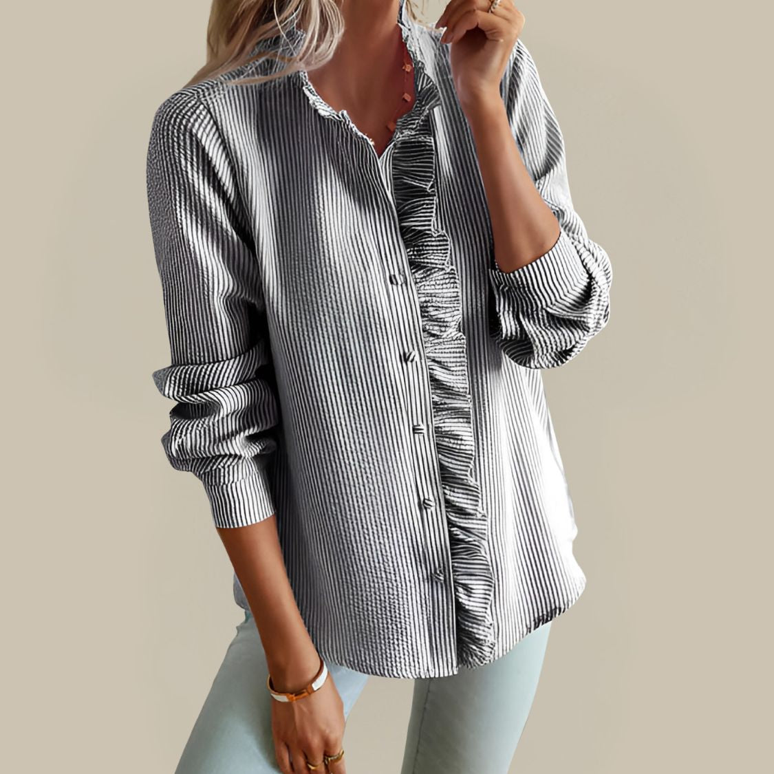 Dames Blouse met Ruches en Knoopsluiting