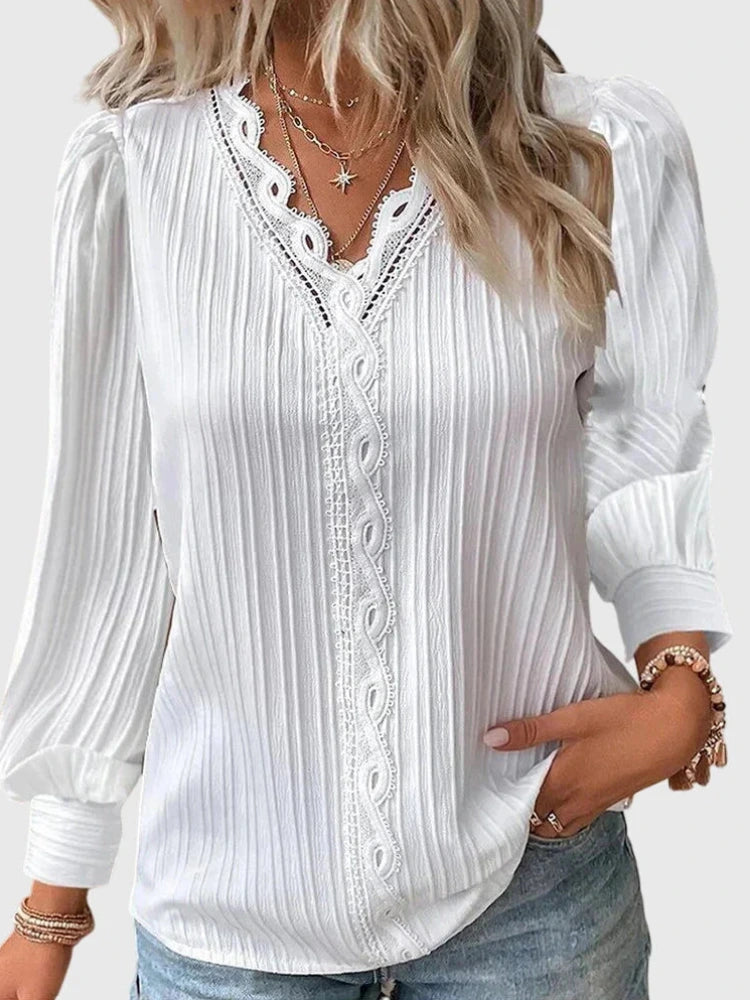 Dames Blouse met V-hals en Kanten Detail