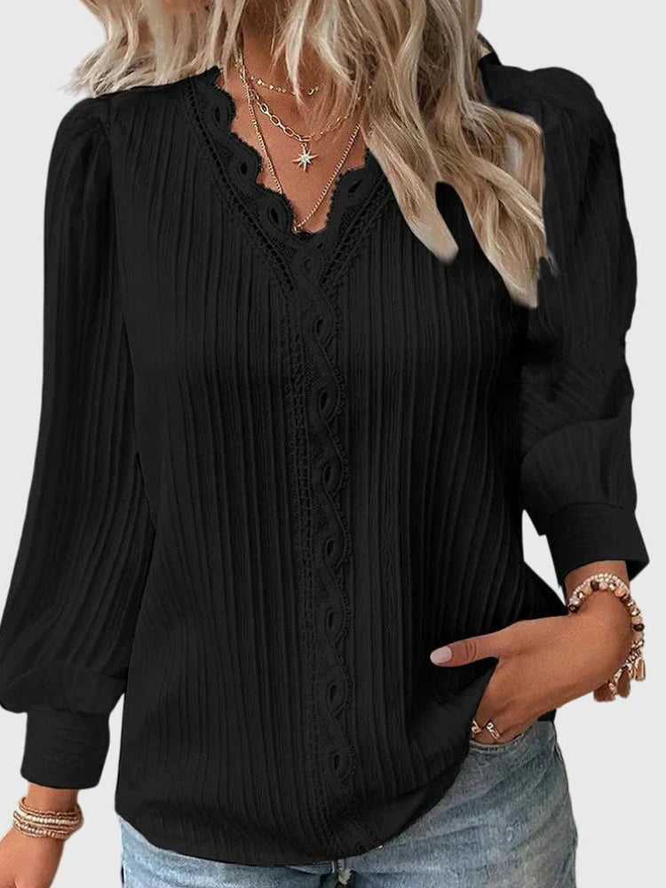 Dames Blouse met V-hals en Kanten Detail