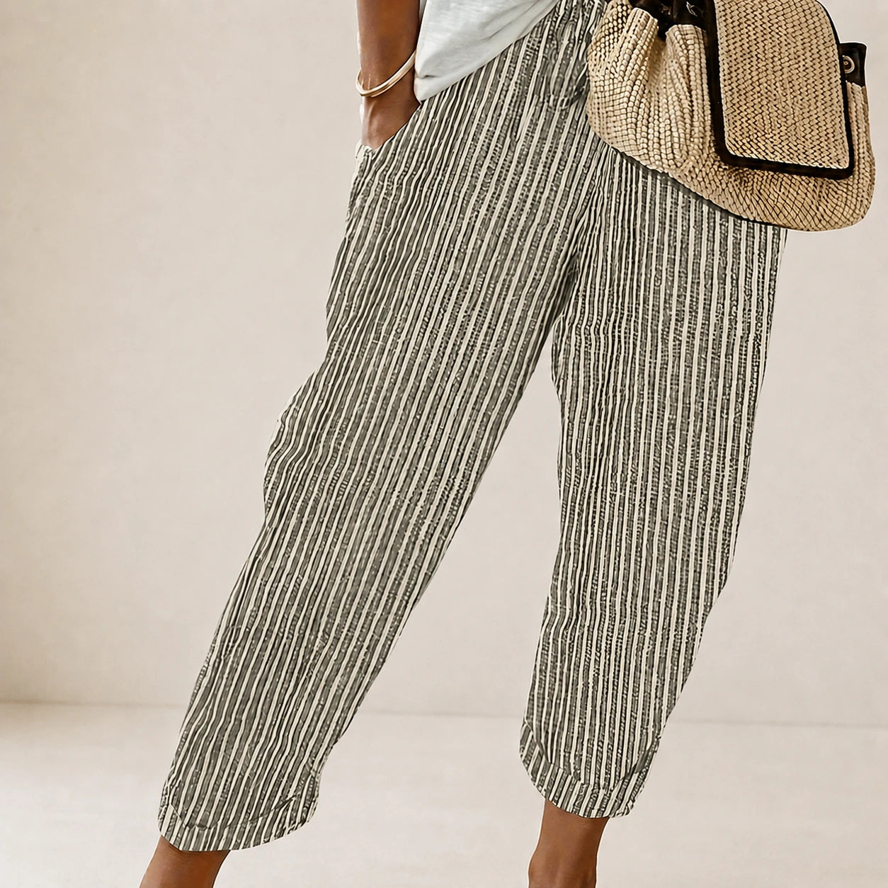 Dames Broek met Streepprint en Wijde Pijpen