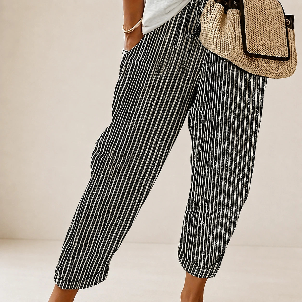 Dames Broek met Streepprint en Wijde Pijpen