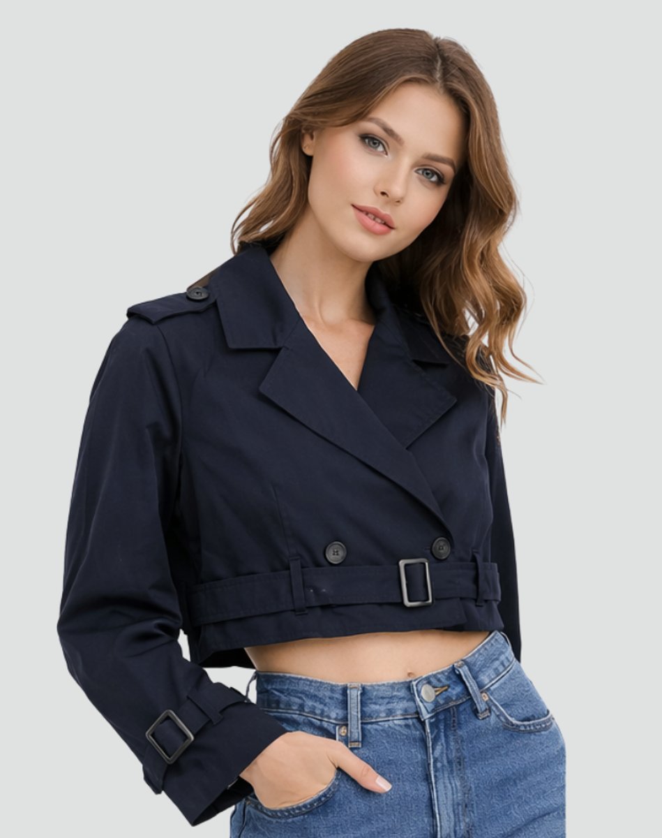 Dames Cropped Trenchcoat met Ceintuur en Reverskraag