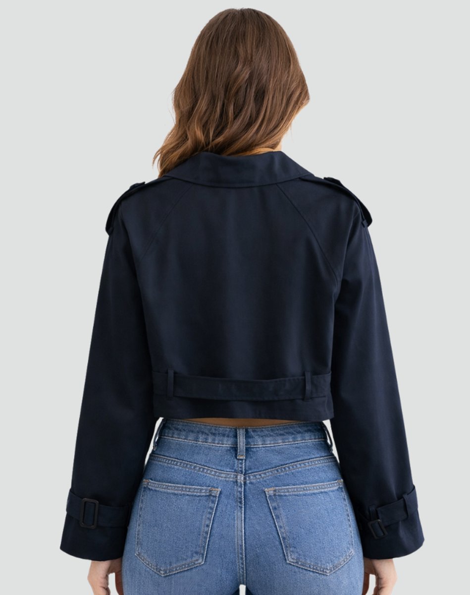 Dames Cropped Trenchcoat met Ceintuur en Reverskraag