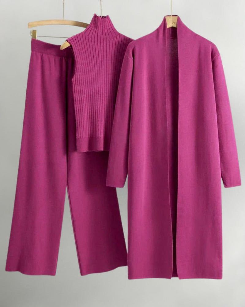 Dames Drie-delige Set met Hoge Hals en Wijde Broek