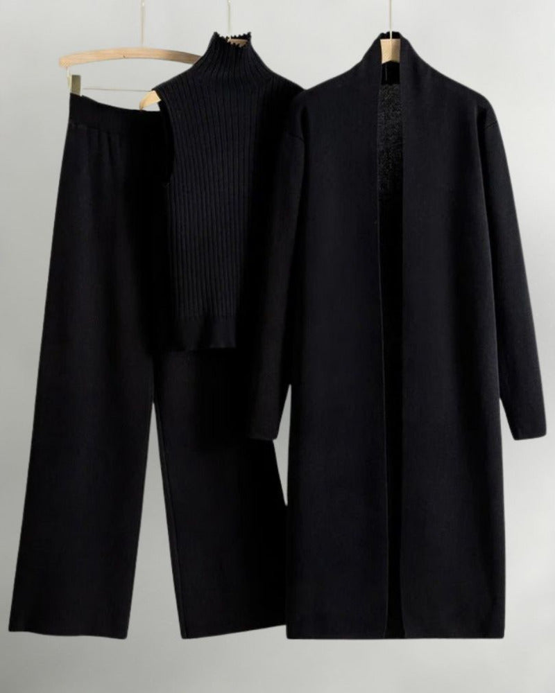 Dames Drie-delige Set met Hoge Hals en Wijde Broek