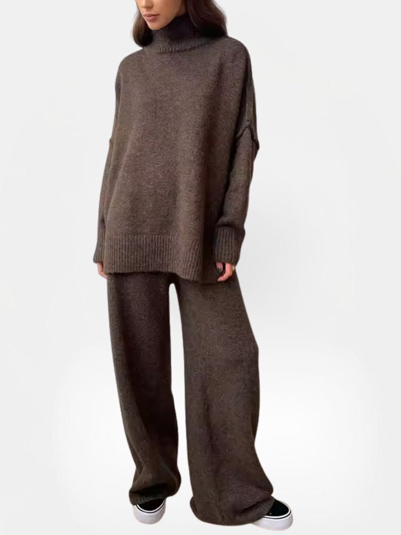 Dames Gebreid Set met Coltrui en Wijde Broek