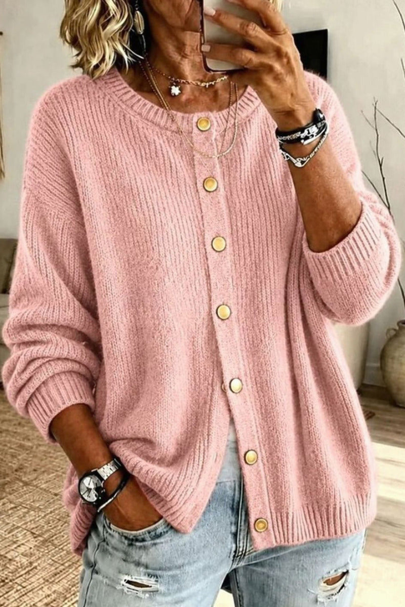 Dames Gebreid Vest met Knoopsluiting en Relaxed fit